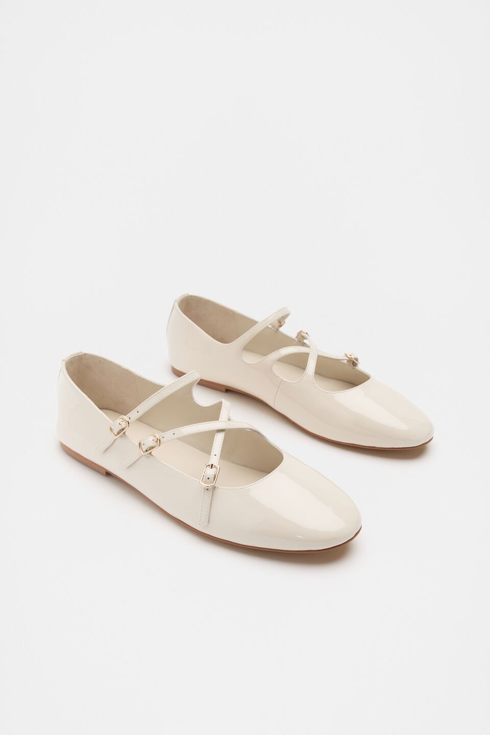 Cameron Triple Strap Ballet Flat  Cream Patent