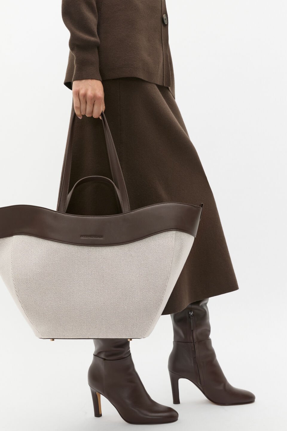 Textured Curved Tote  Dark Espresso