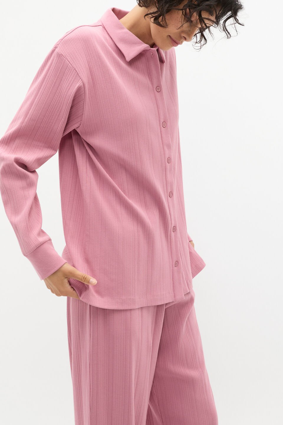 Vertical Rib Shirt and Pant Set  Mauve