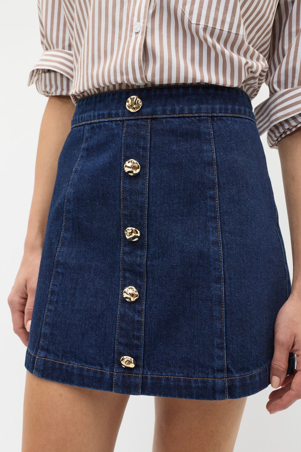 Denim Button Through Mini Skirt  Twilight Blue Wash