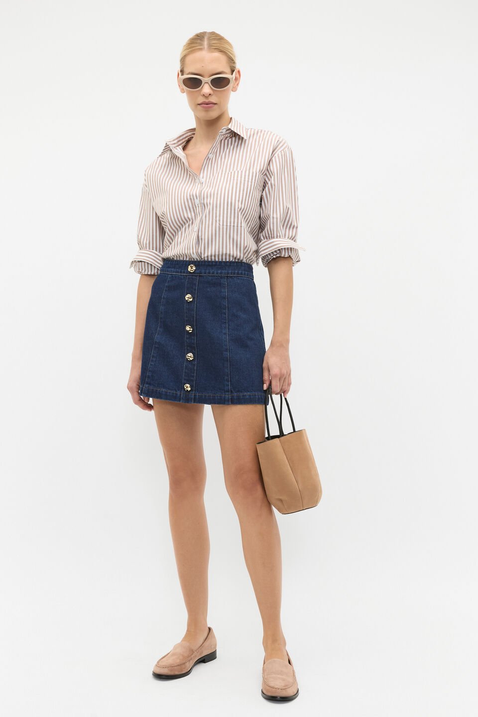 Denim Button Through Mini Skirt  Twilight Blue Wash