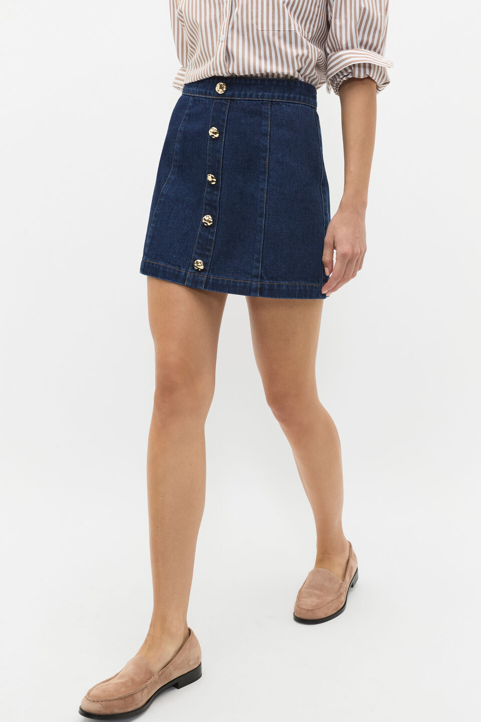Denim Button Through Mini Skirt  Twilight Blue Wash
