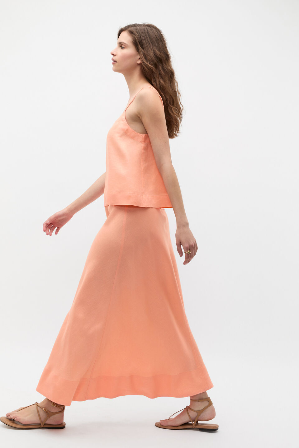Core Linen Seam Front Skirt  Tangerine