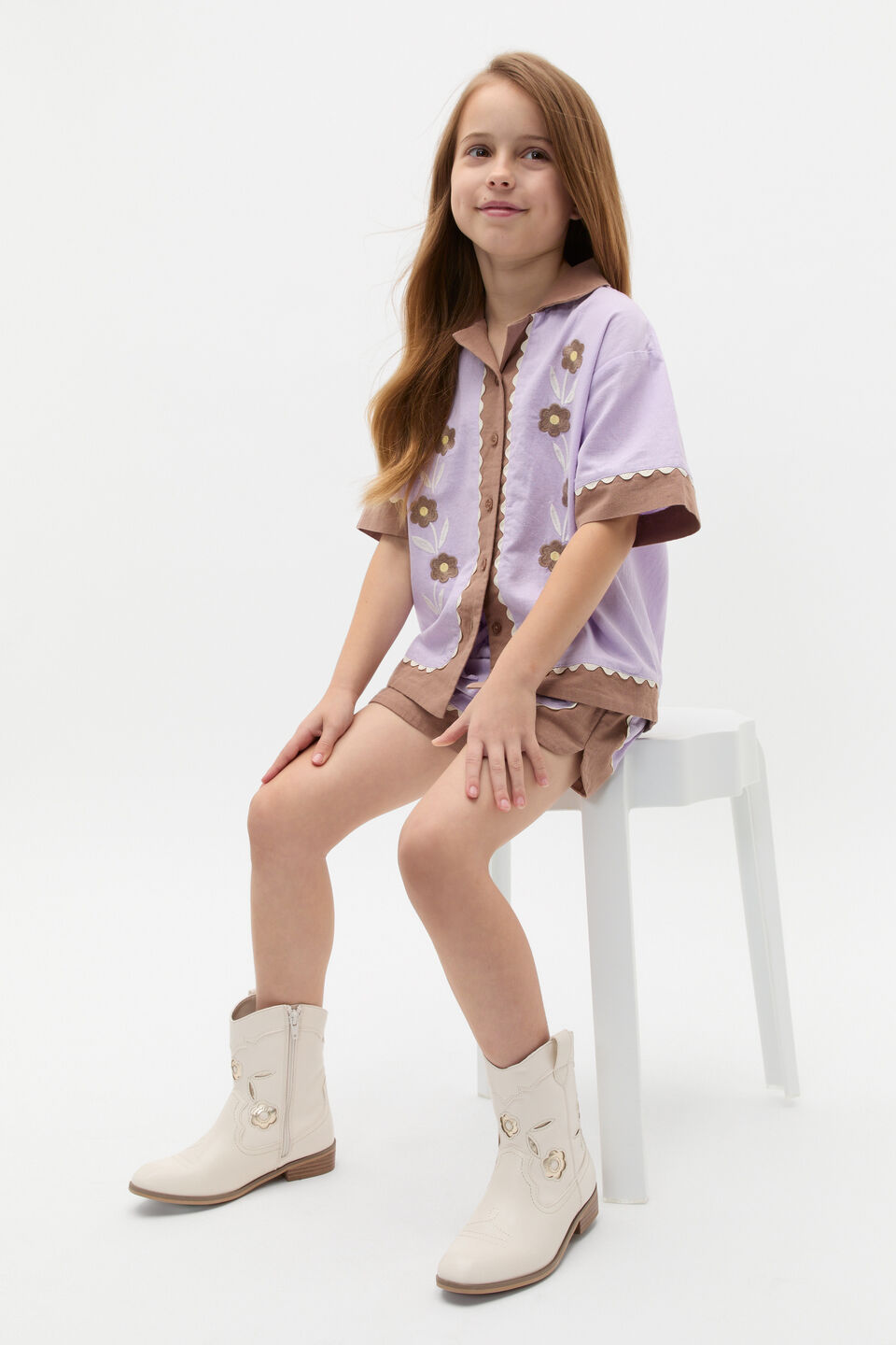 Spliced Embroidered Short  Lavender