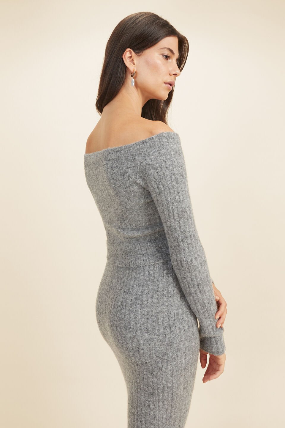 Off Shoulder Crop Sweater  Mid Grey Marle