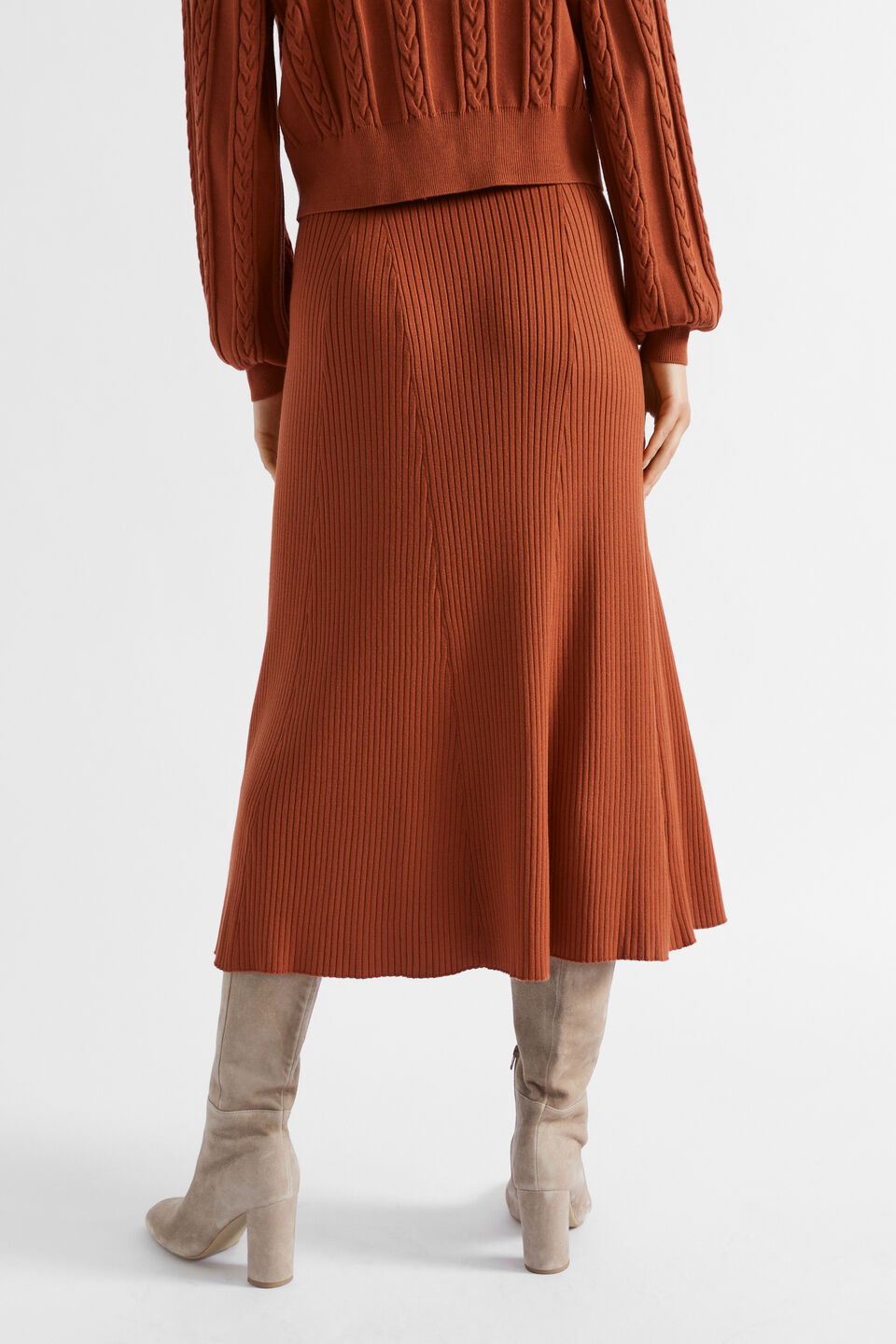 Godet Knit Skirt  Burnt Brick