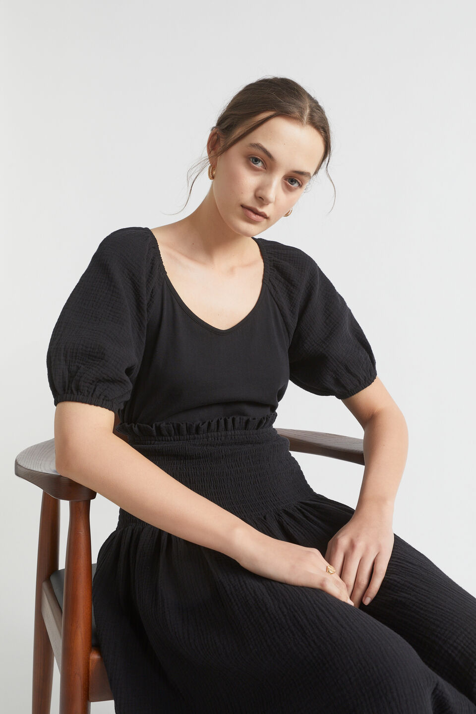 Cheesecloth Sleeve Tee  Black