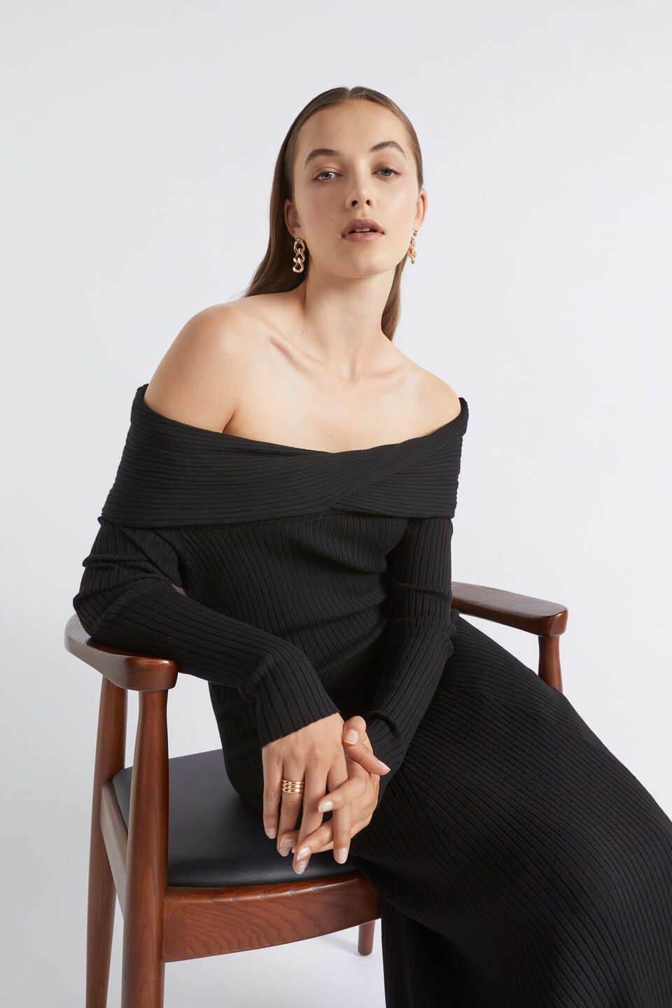 Off Shoulder Knit Dress  Black