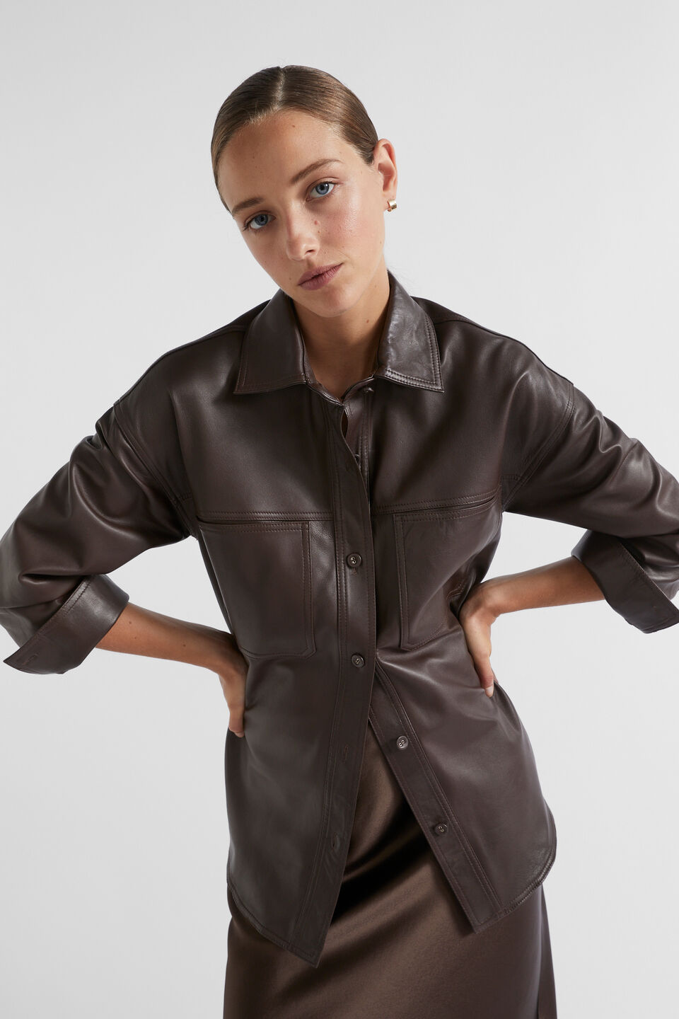 Leather Overshirt  Dark Espresso