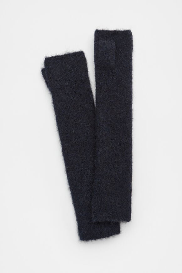 Fluffy Knit Arm Warmers  Twilight Blue  hi-res