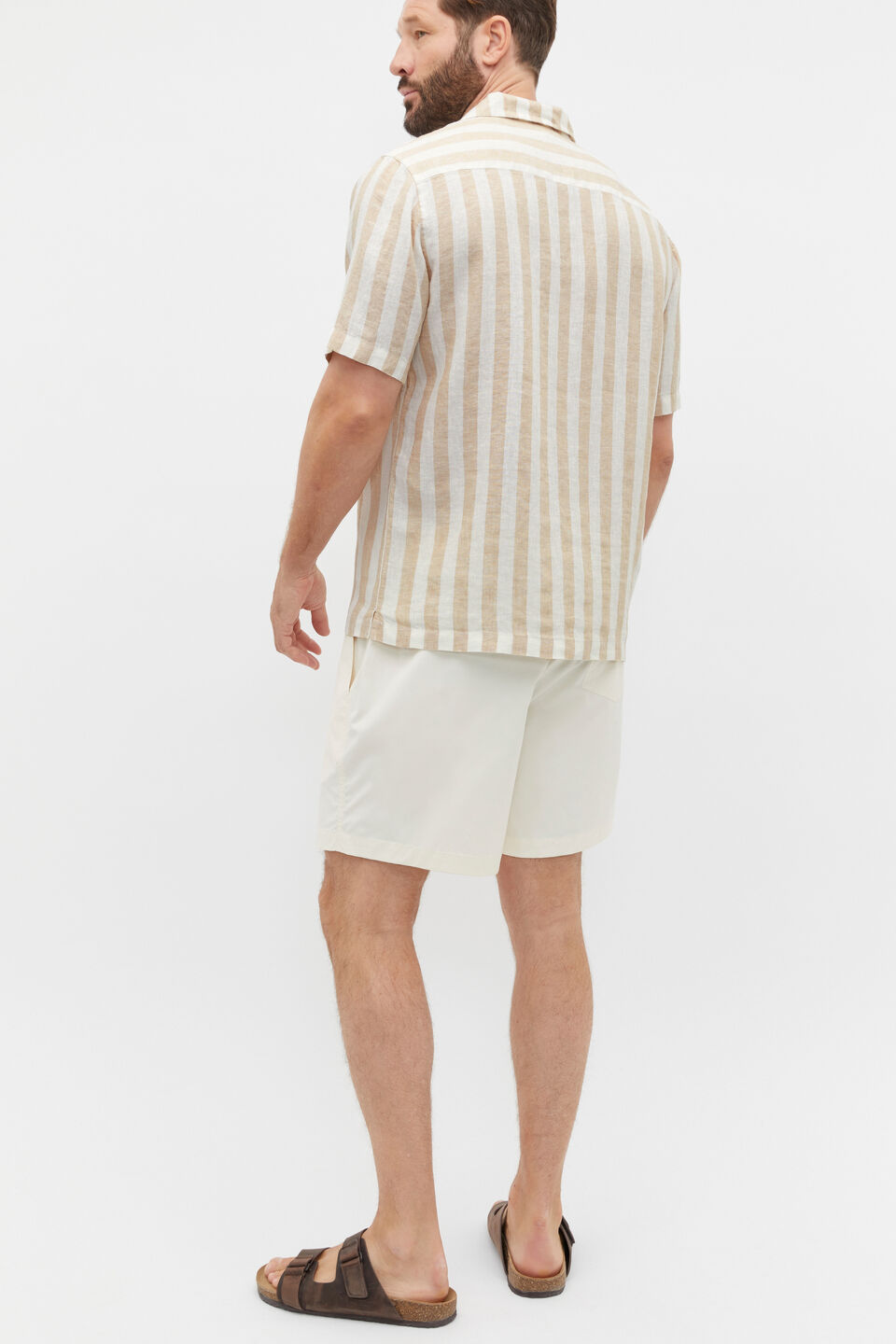 Linen Utility Shirt  Hazelnut Stripe