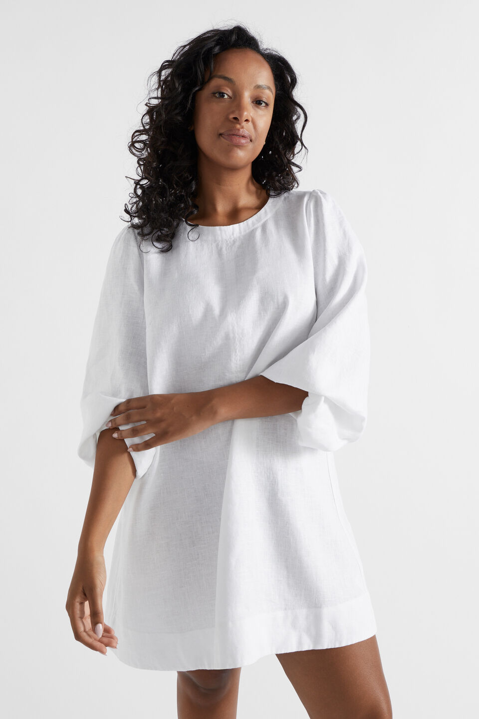 Core Linen Mini Dress  Whisper White