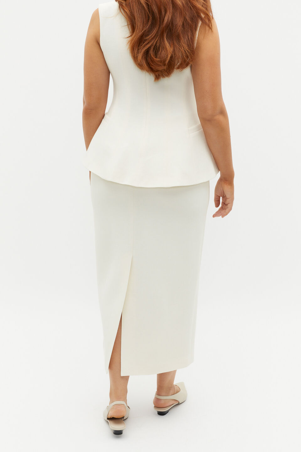 Wool Crepe Pencil Skirt  Cloud Cream