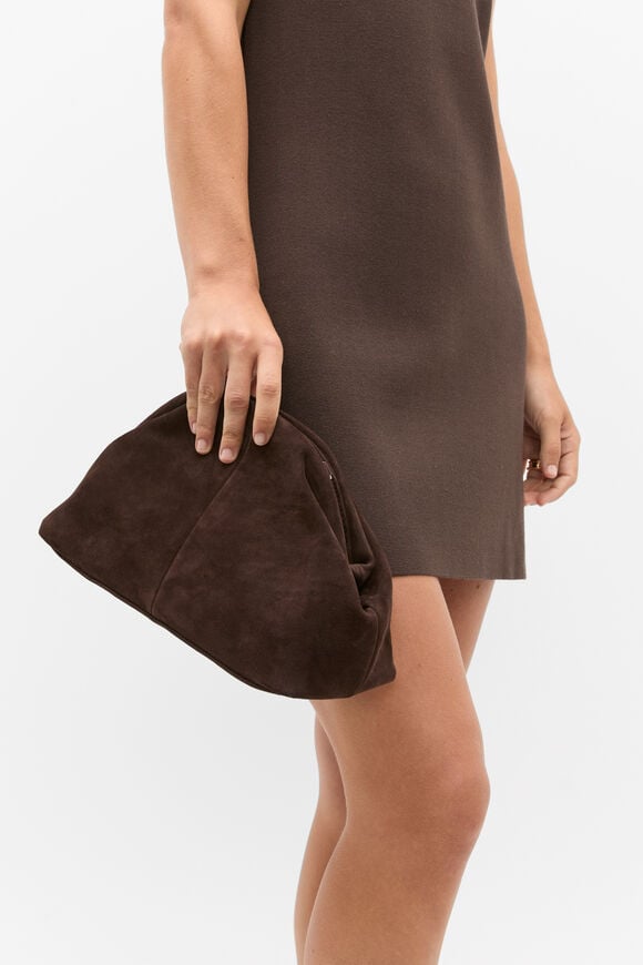 Suede Leather Rounded Clutch  Dark Espresso Suede  hi-res