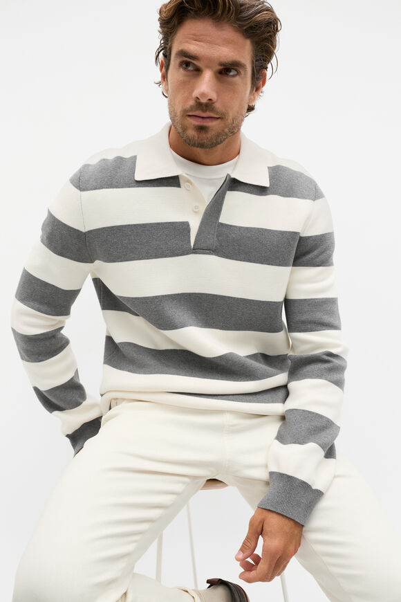 Rugby Polo Knit  Vintage Grey Marle Stripe  hi-res