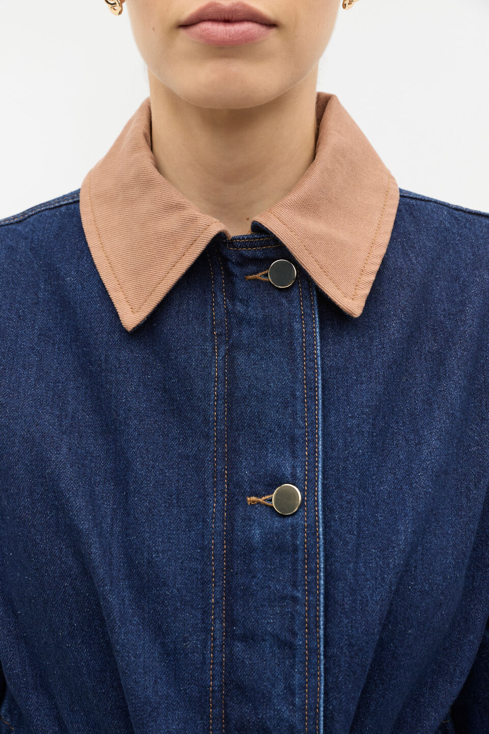 Denim Contrast Collar Jacket  Twilight Blue
