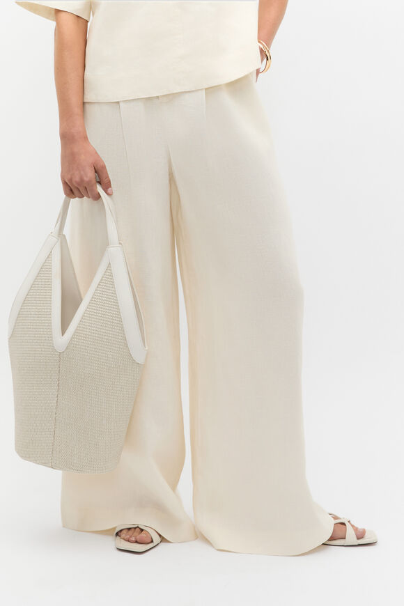 Linen Gathered Palazzo Pant  Buttercream  hi-res