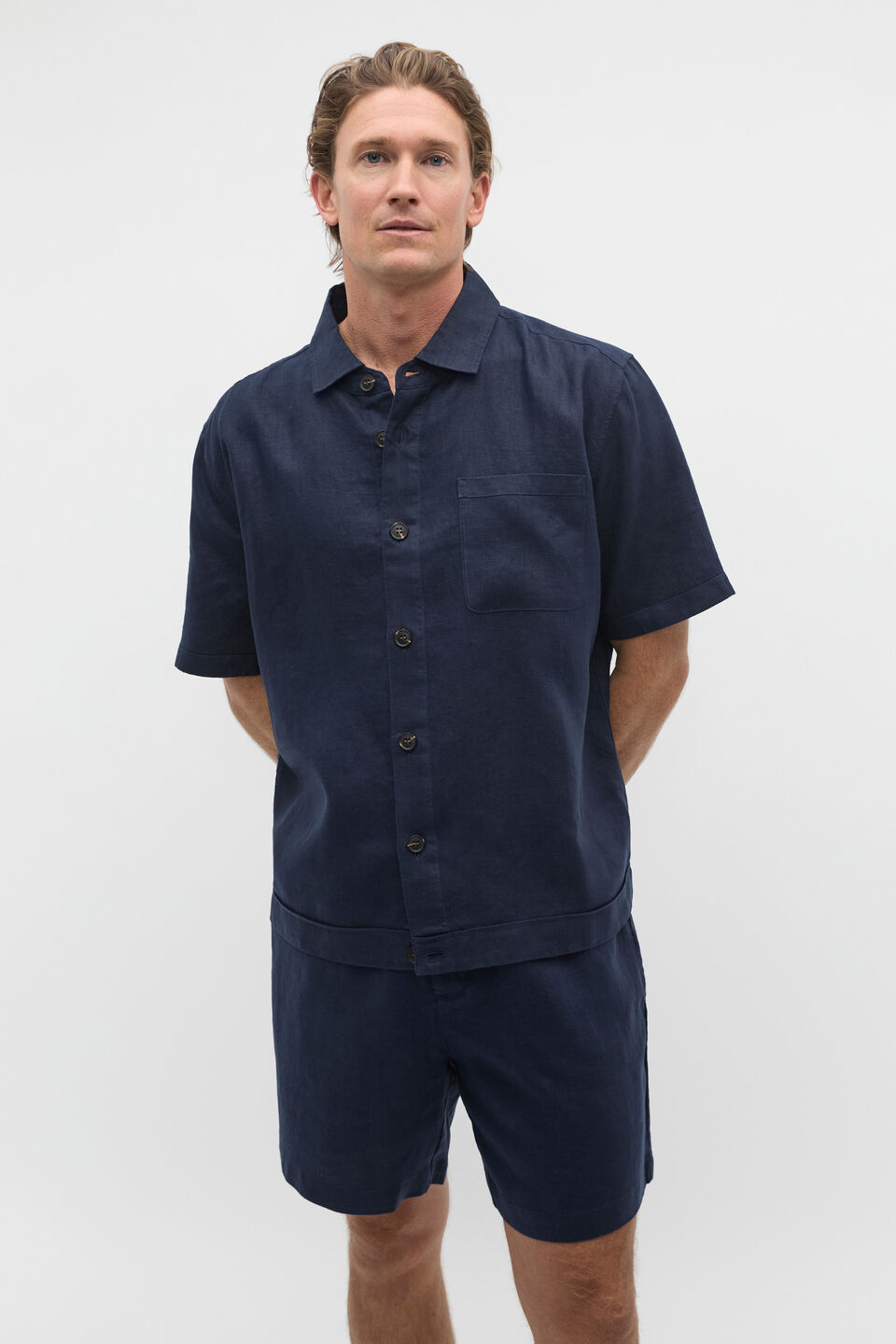 Boxy Linen Shirt  Midnight Blue