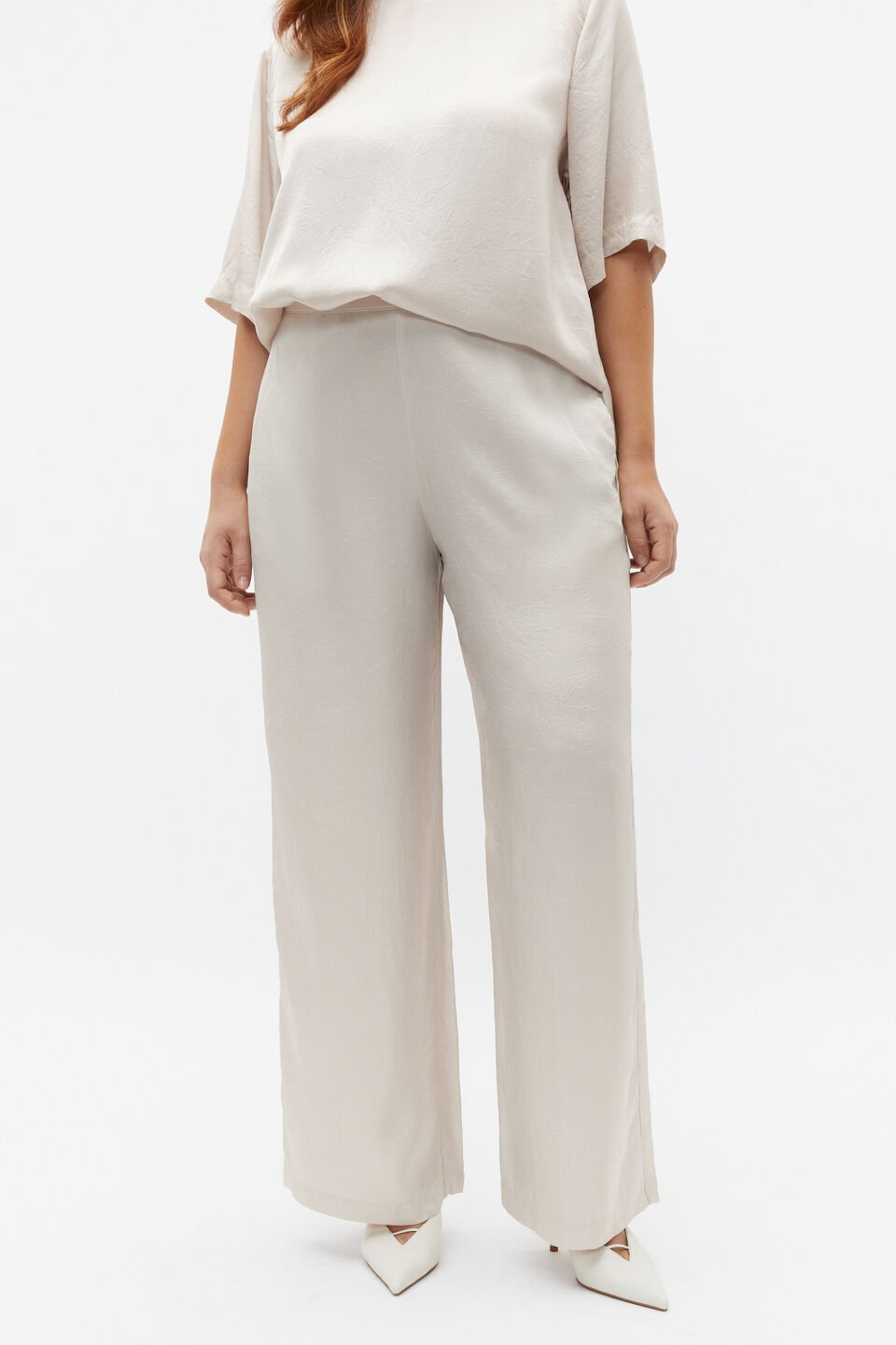 Textured Satin Elasticated Pant  Oat