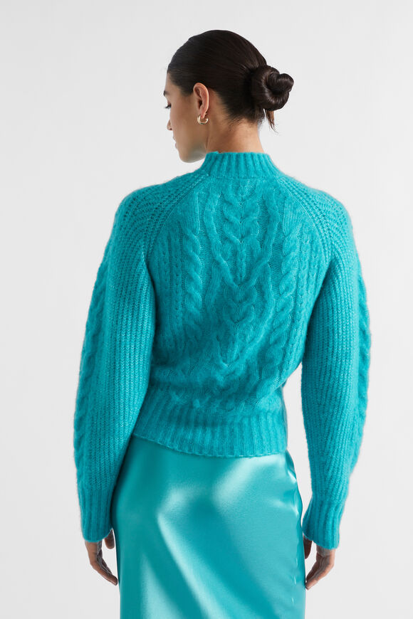 Plait Cable Knit  Peacock Blue Twist  hi-res