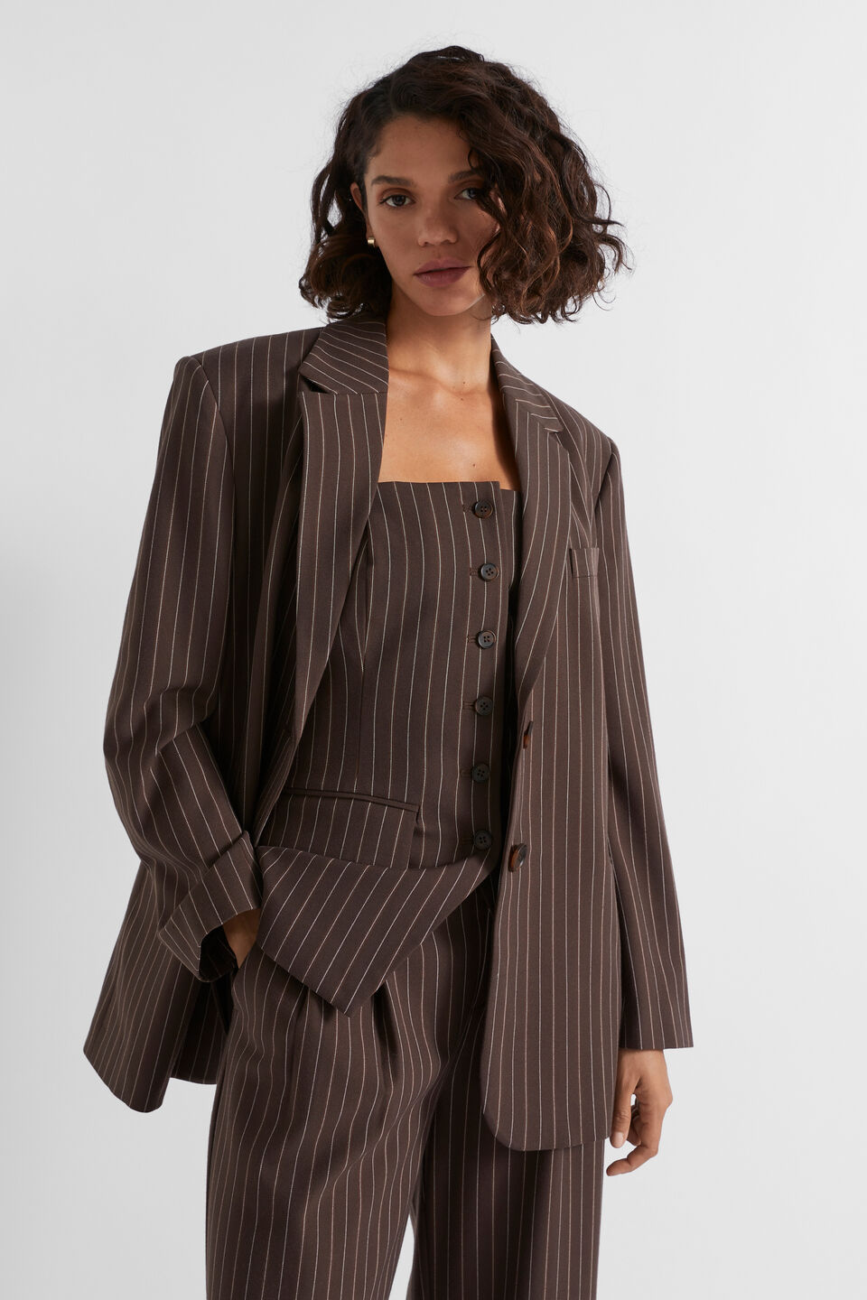 Tailored Single Breasted Blazer  Dark Espresso Pinstripe