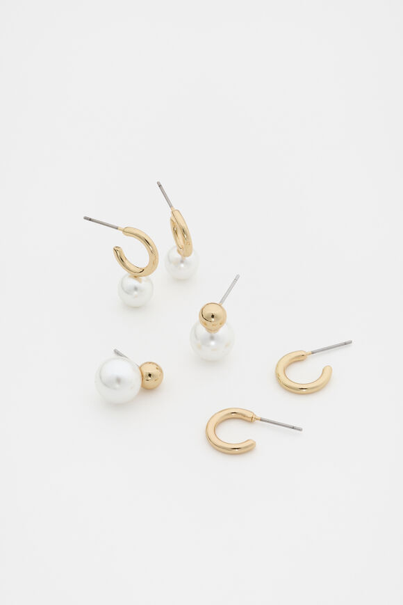 Pearl Earring Set  Gold  hi-res