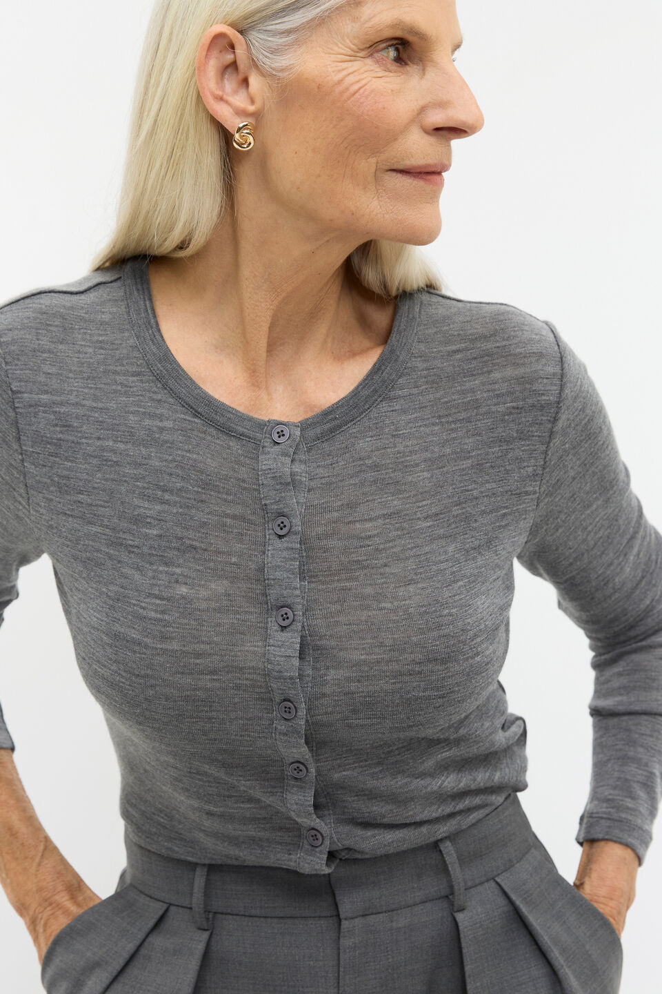 Australian Merino Cardigan  Charcoal Grey Marle