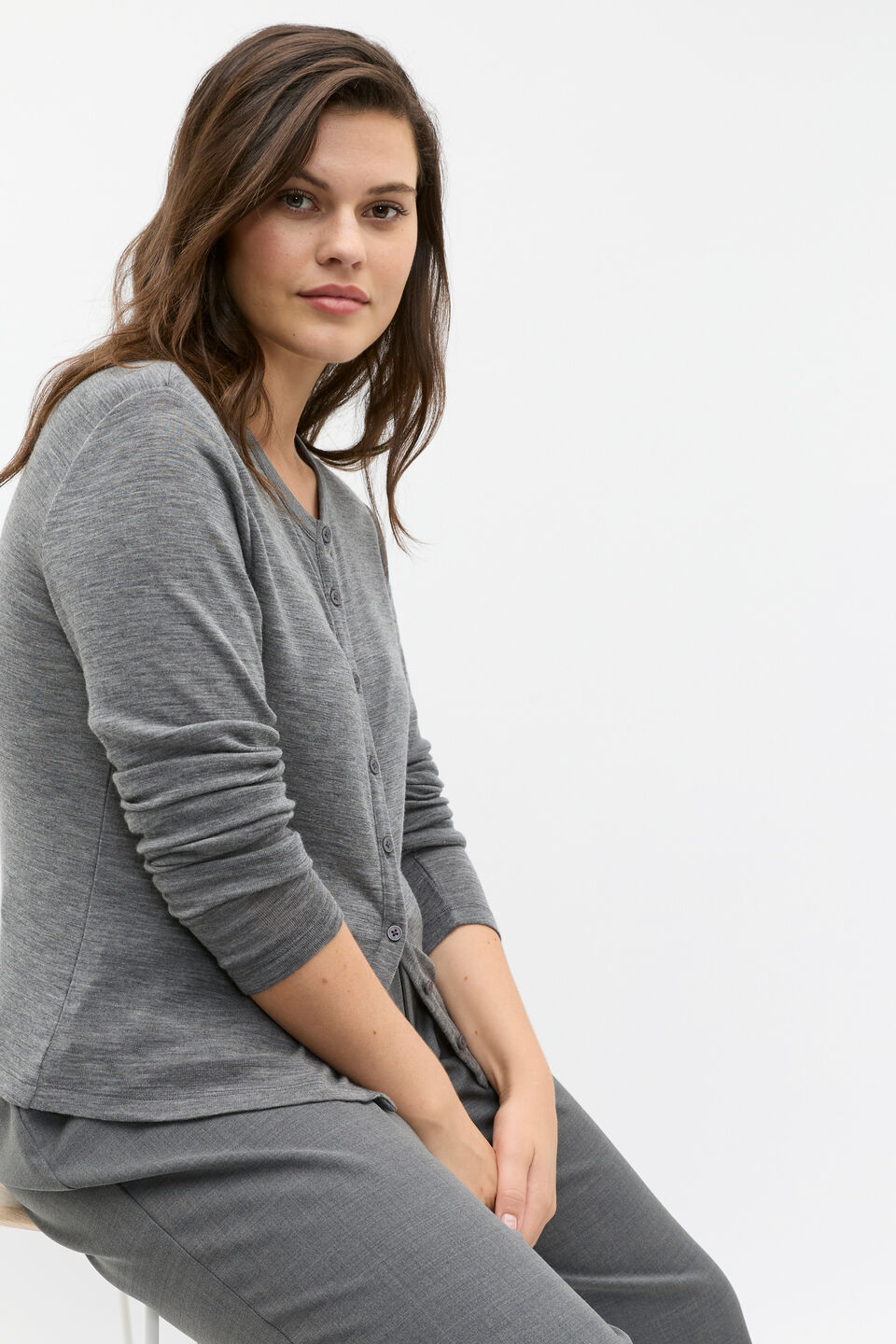 Australian Merino Cardigan  Charcoal Grey Marle