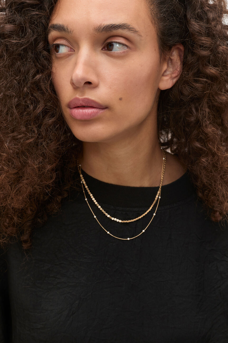 Pearl Station Double Necklace  Gold