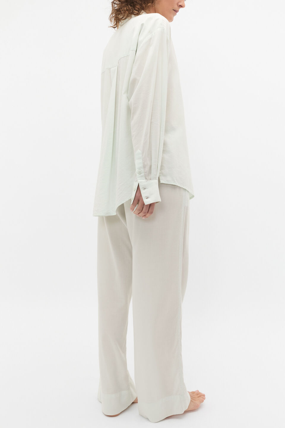 Oversized Voile Long Sleeve and Pant PJ Set  Mist
