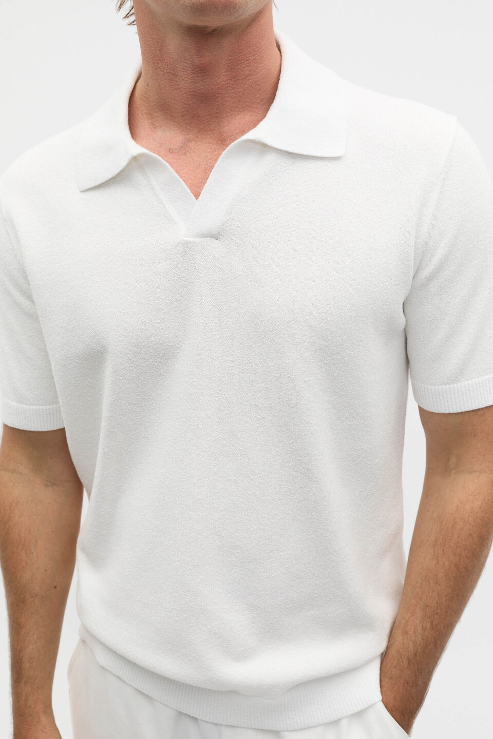 Boucle Knit Trophy Polo  Vintage White