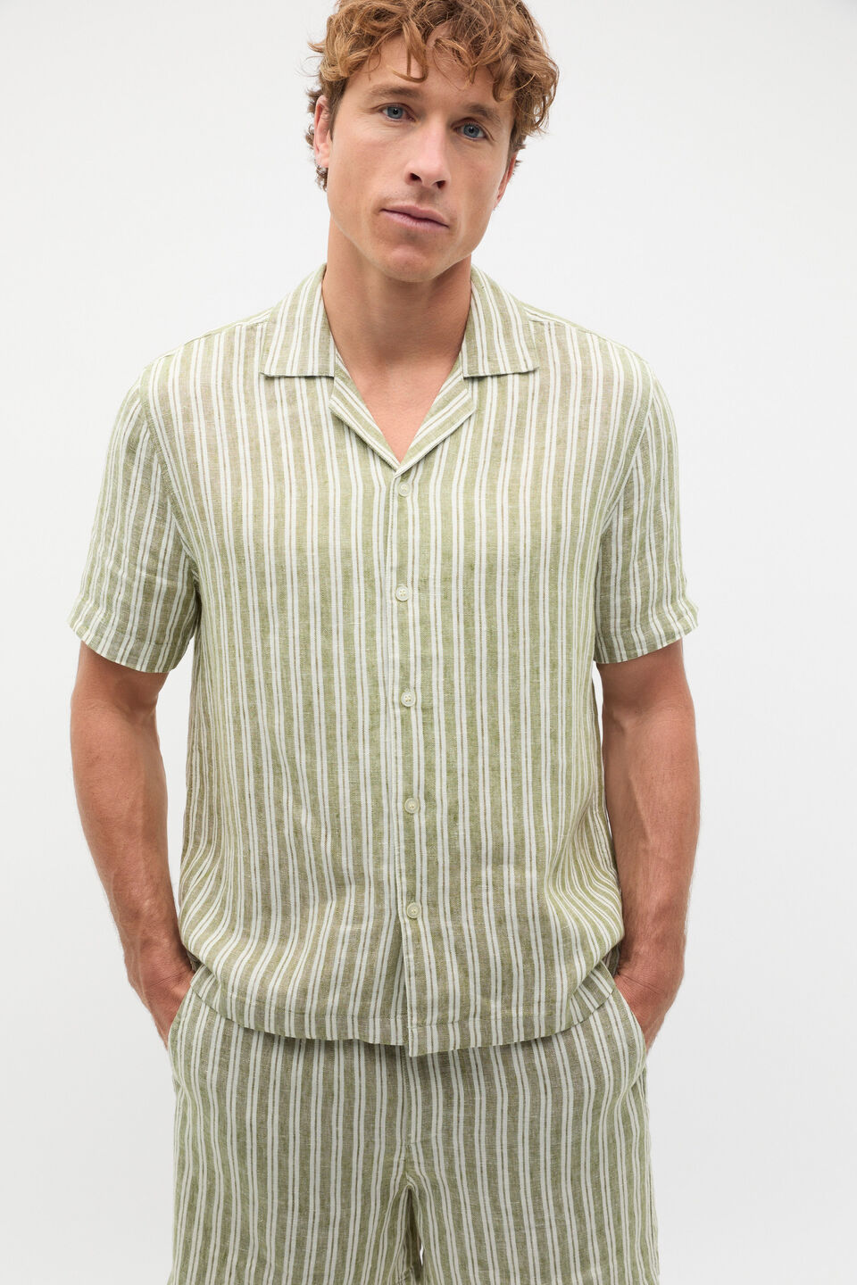Stripe Linen Shirt  Green Apple