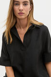 Crinkled Satin Collared Popover  Black  hi-res