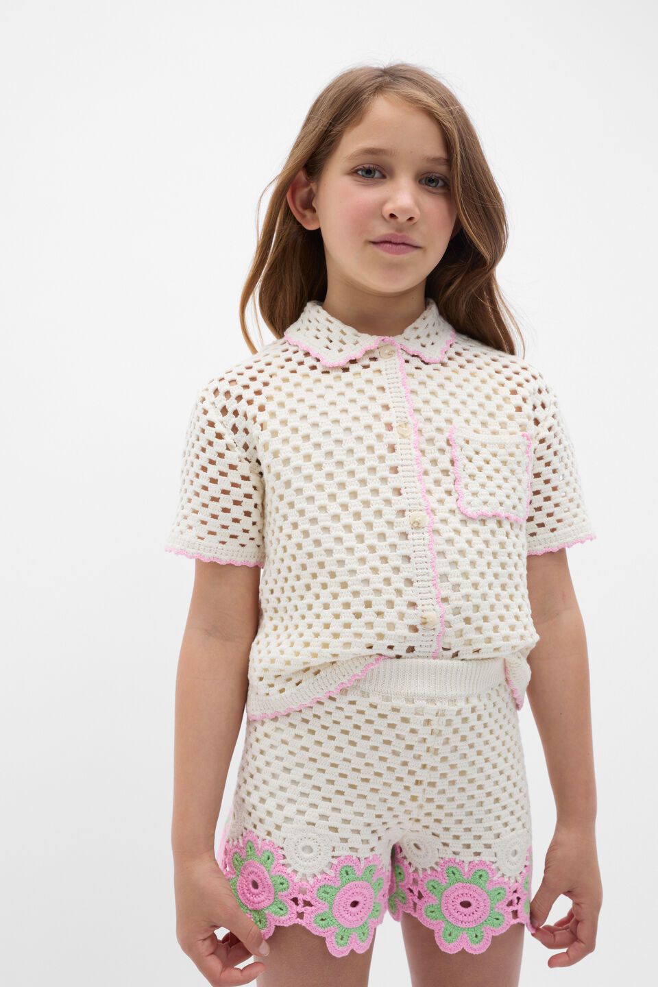 Floral Crochet Short  Vintage Cream