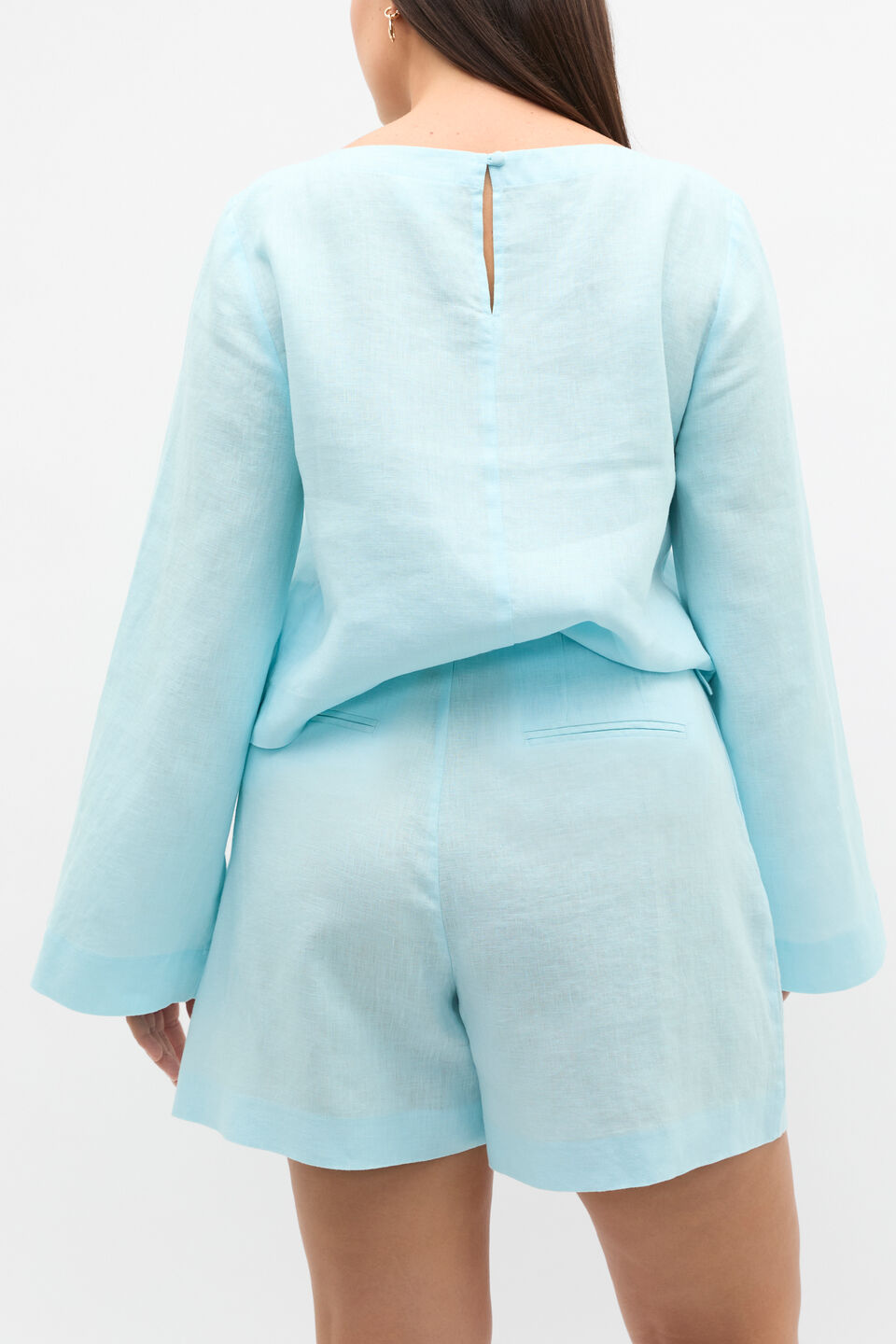 Linen Button Tab Short  Skyway