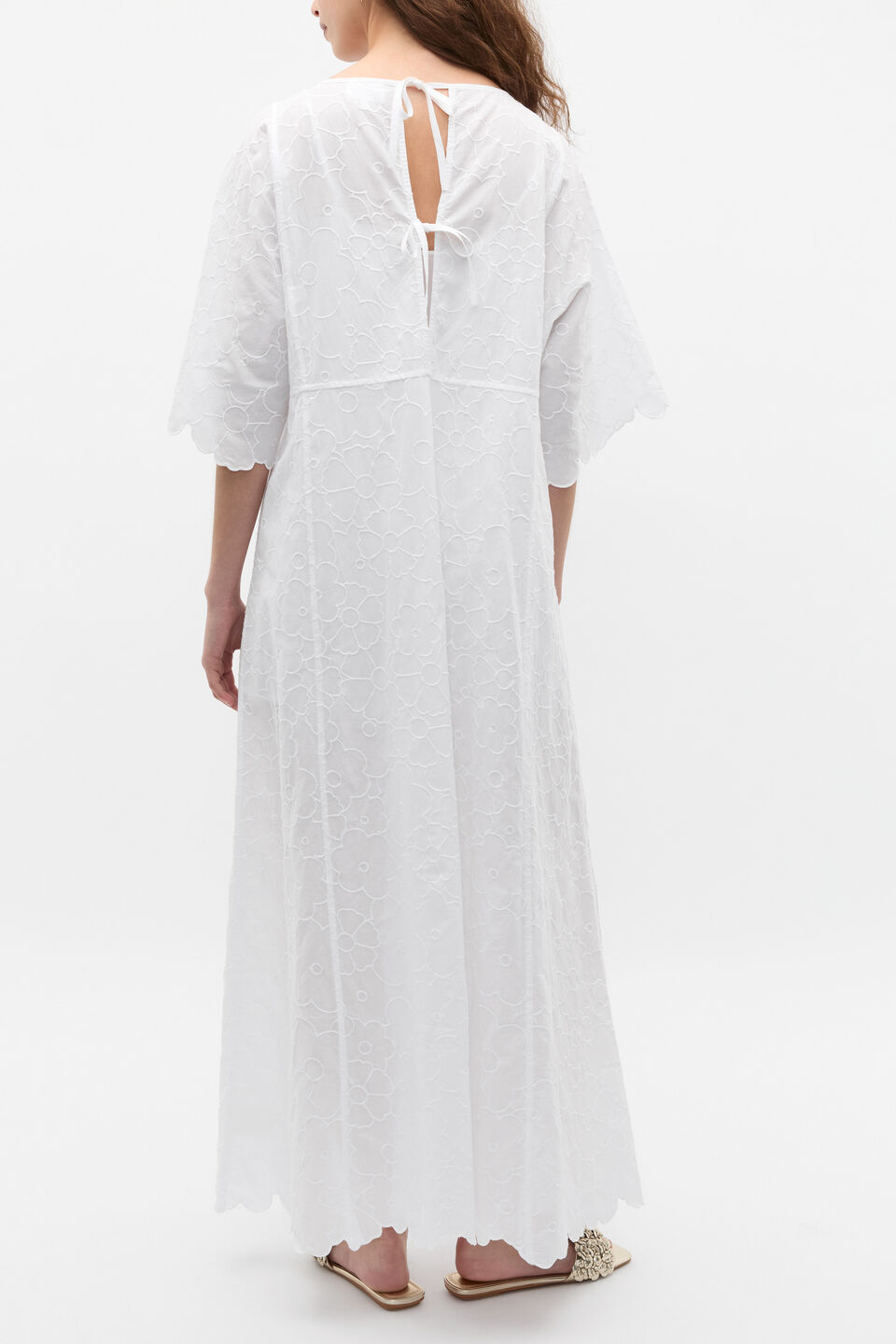 Floral Embroidered Kaftan Maxi  Whisper White