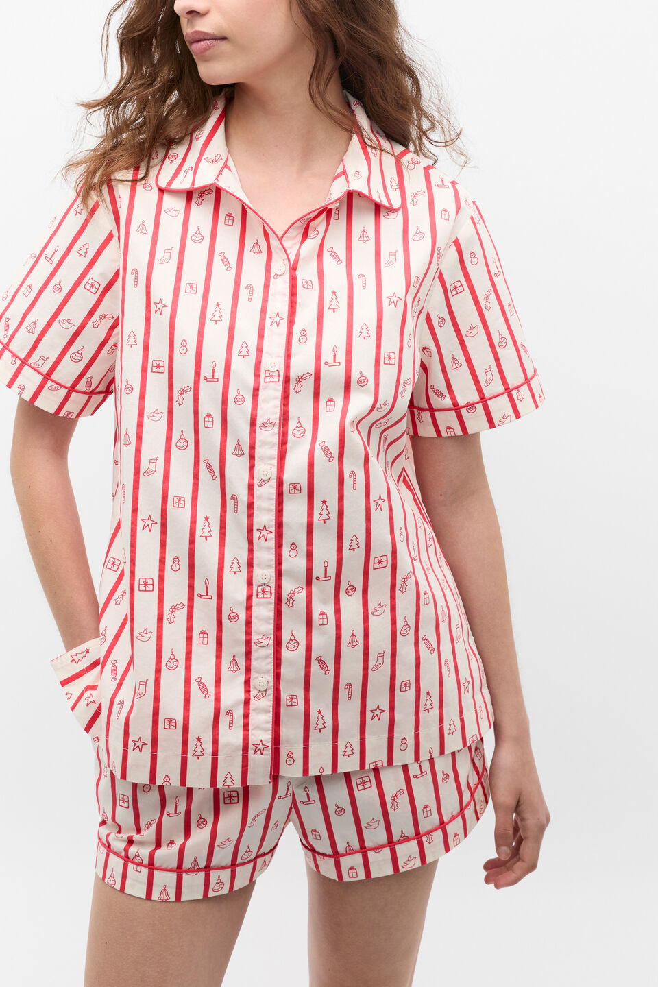 Christmas Stripe Shirt and Short PJ Set  Vintage Cream