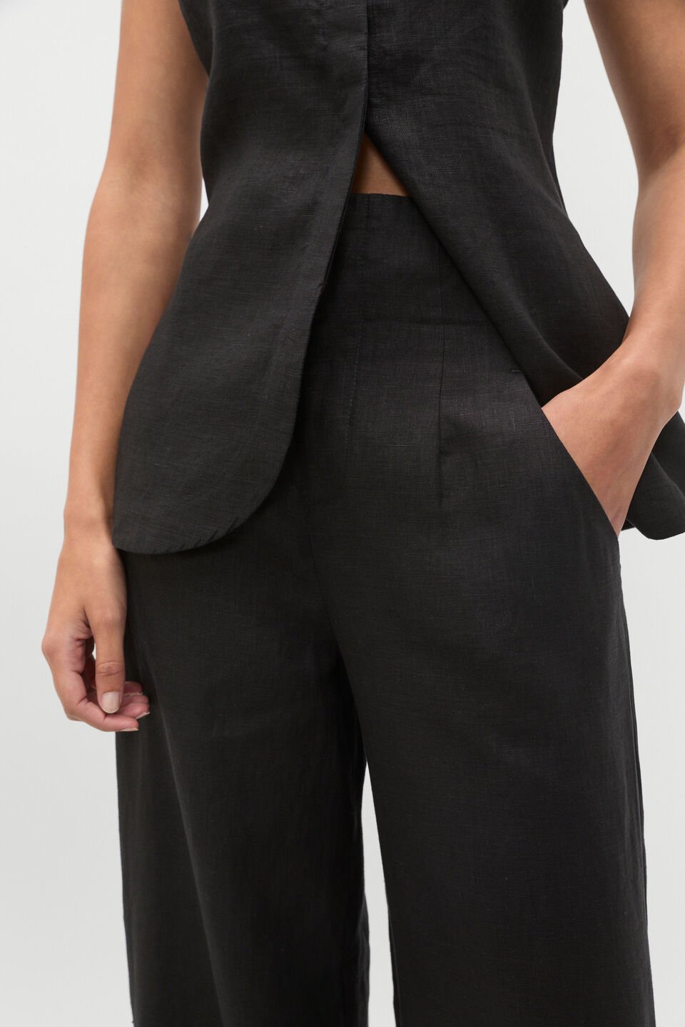 Core Linen Waisted Pant  Black