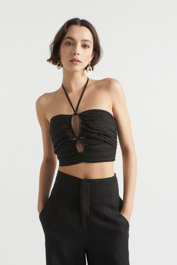 Linen Gathered Bodice  Black  hi-res