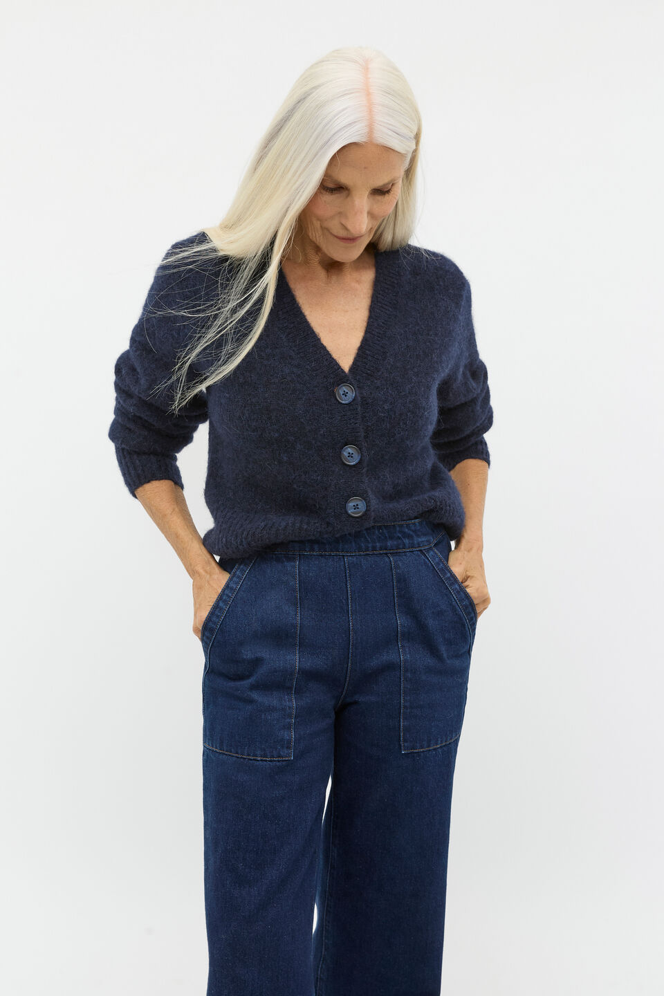 Lofty Button Knit Cardigan  Twilight Blue