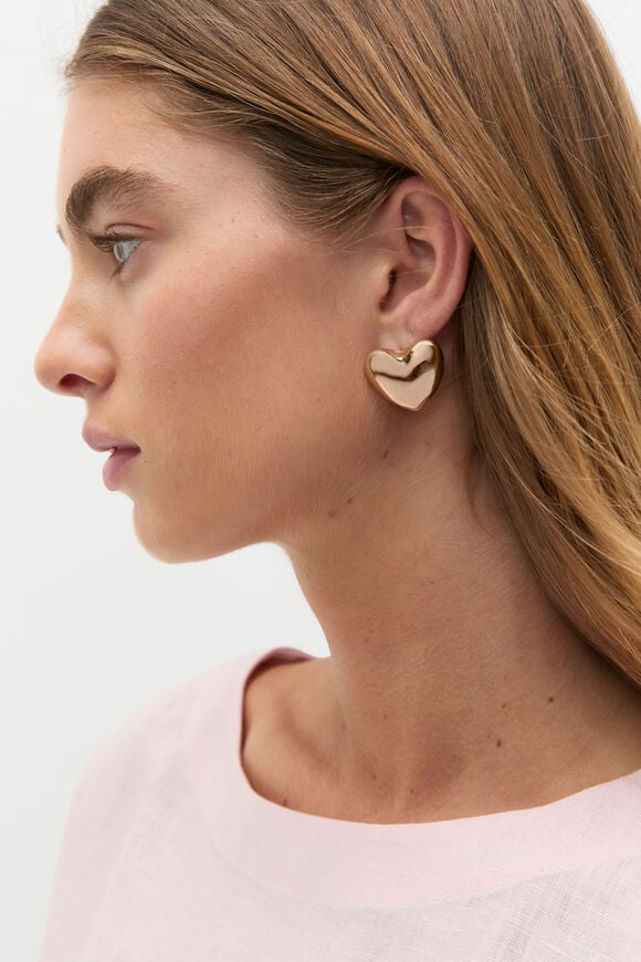 Statement Heart Stud Earring  Gold  hi-res