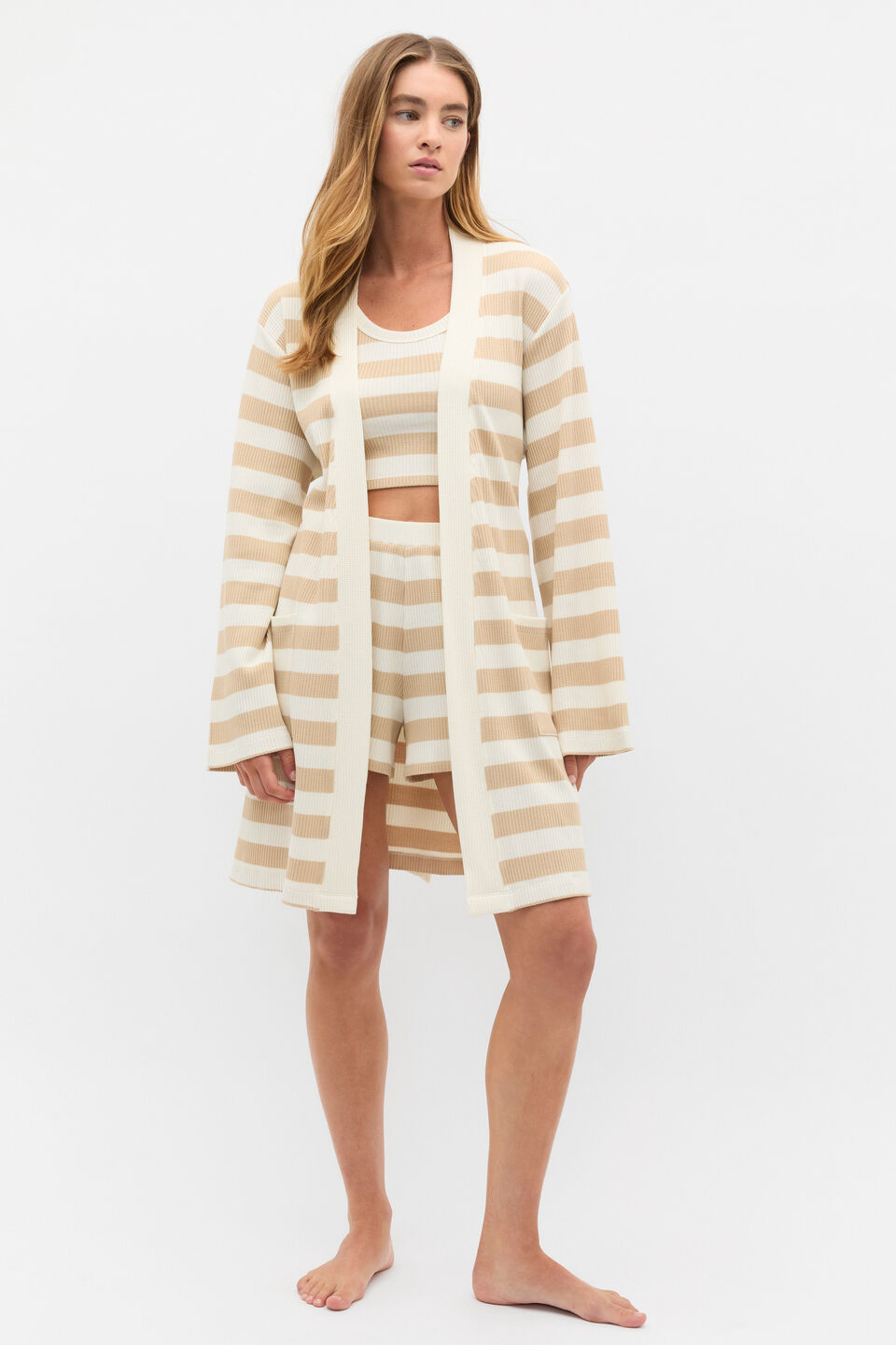 Stripe Crop and Short PJ Set  Ecru