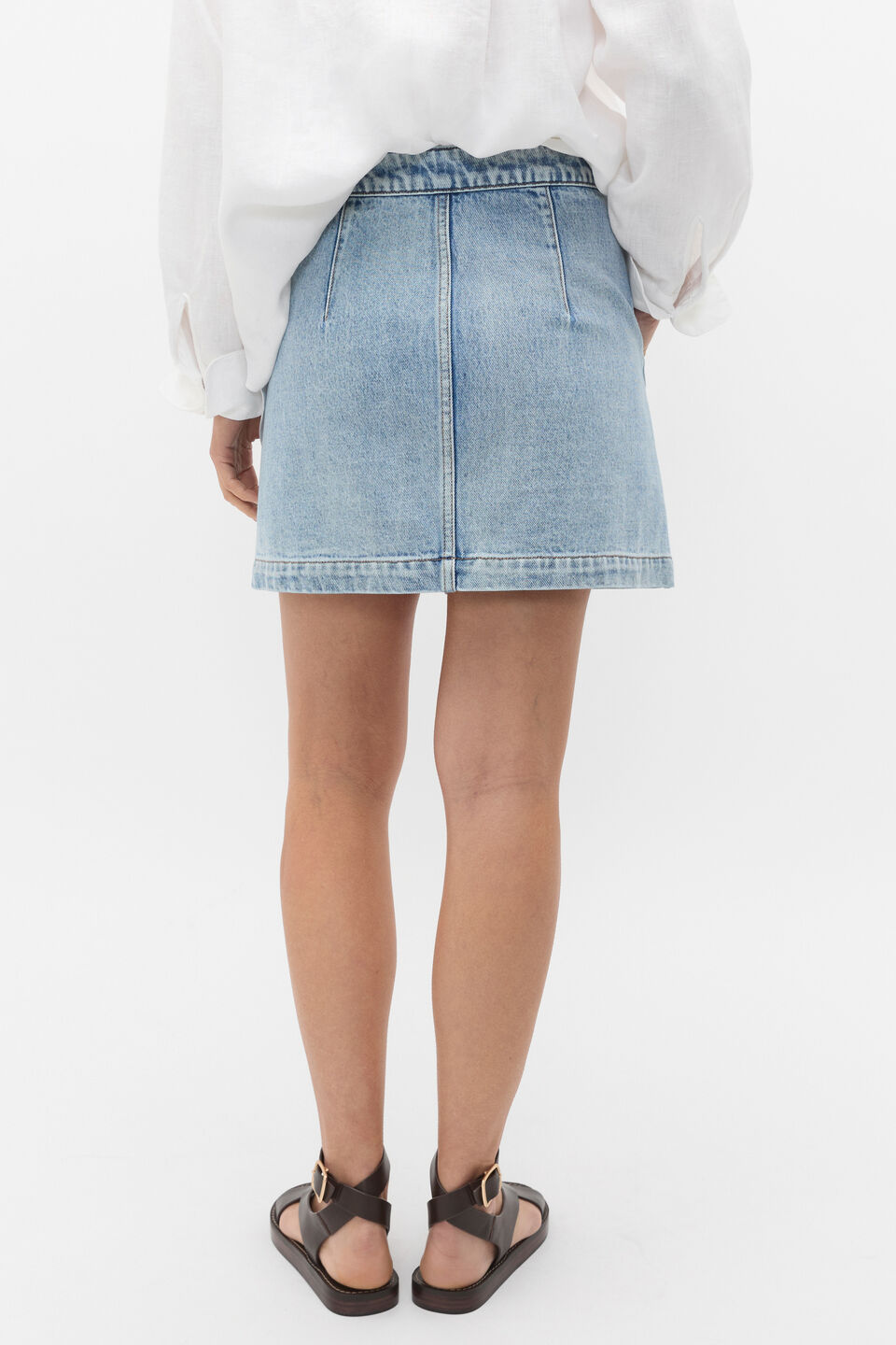 Denim Curve Pocket Mini Skirt  Blue Wash