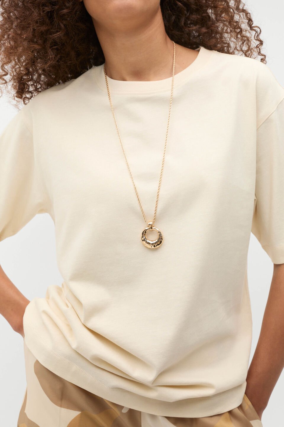 Textured Round Pendant Necklace  Gold