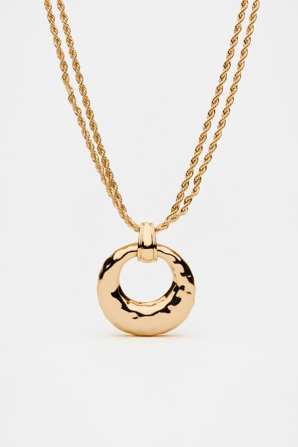 Textured Round Pendant Necklace  Gold