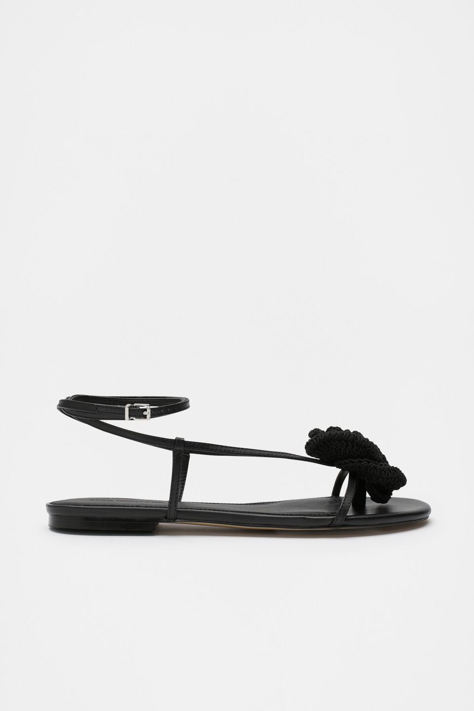 Ava Crochet Flower Sandal  Black