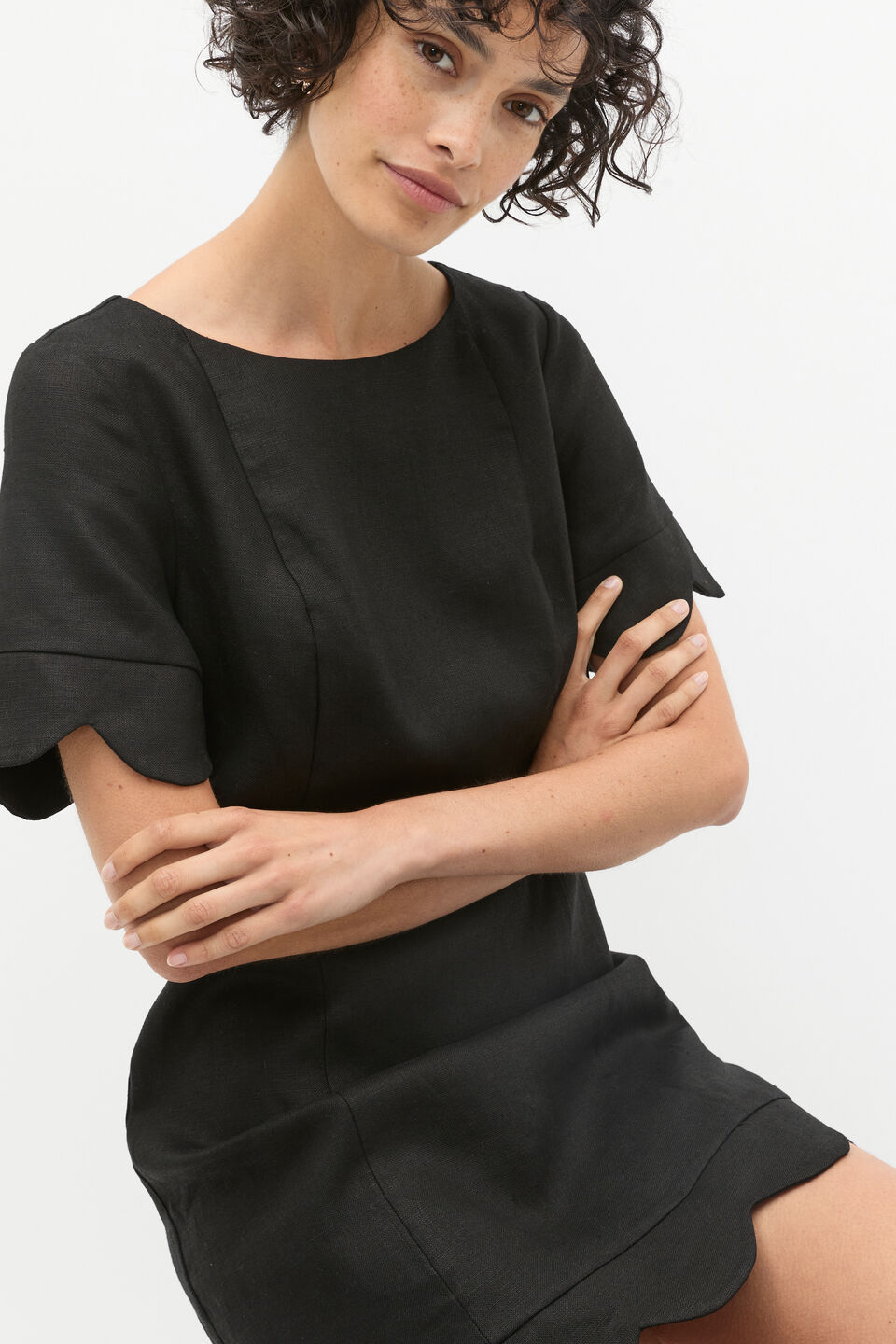 Scallop Hem Dress  Black