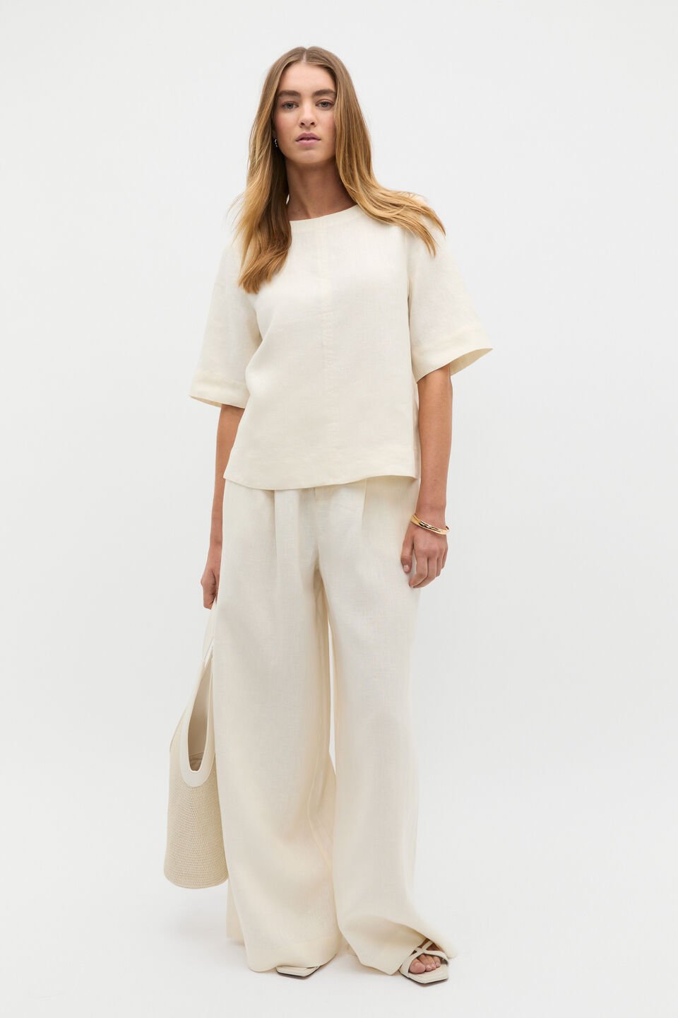 Linen Gathered Palazzo Pant  Buttercream
