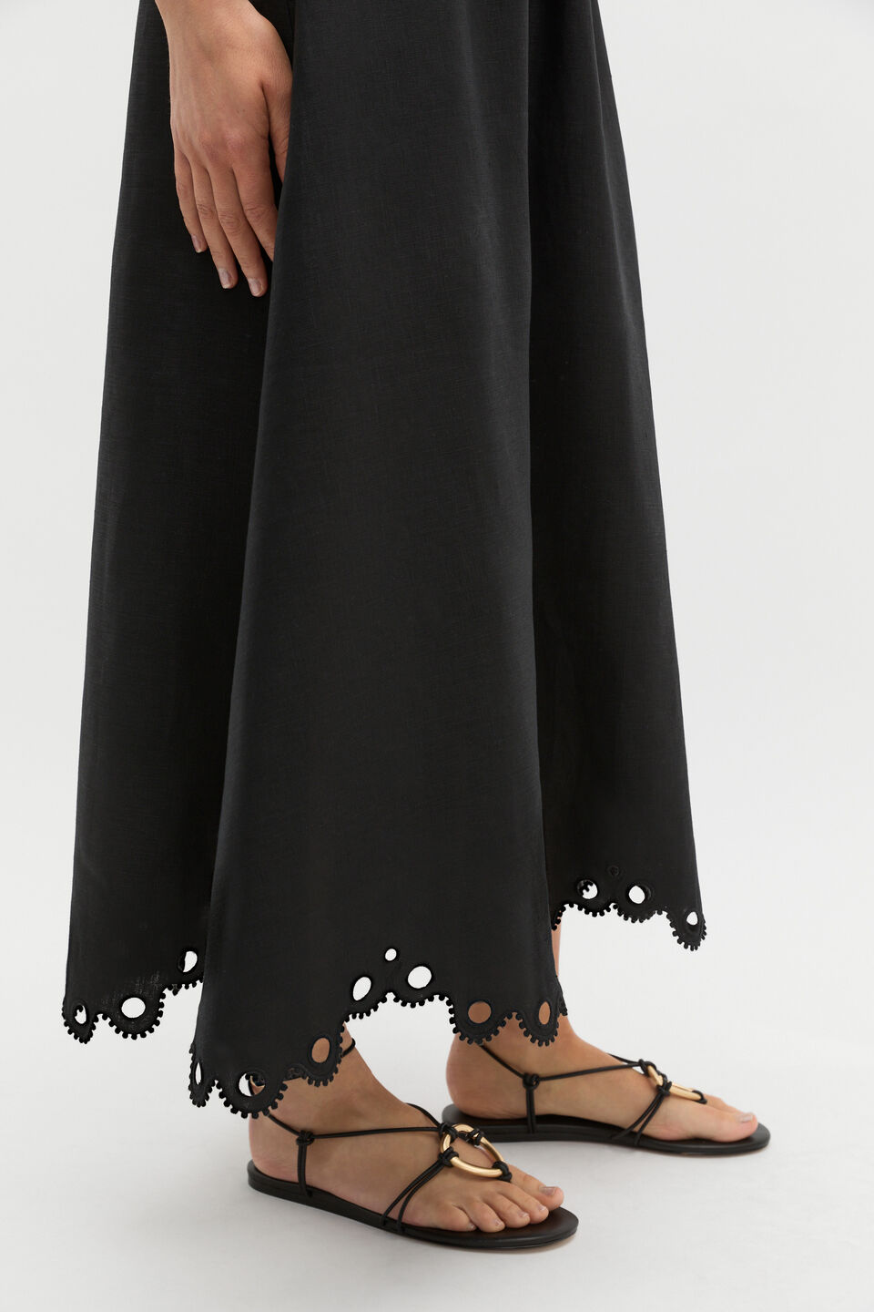 Linen Embroidered Skirt  Black