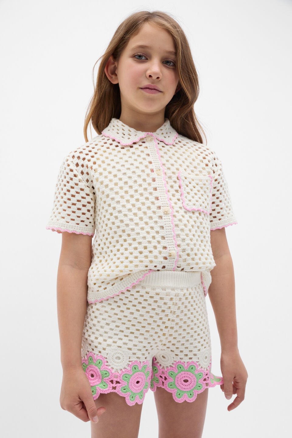 Crochet Button Top  Vintage Cream